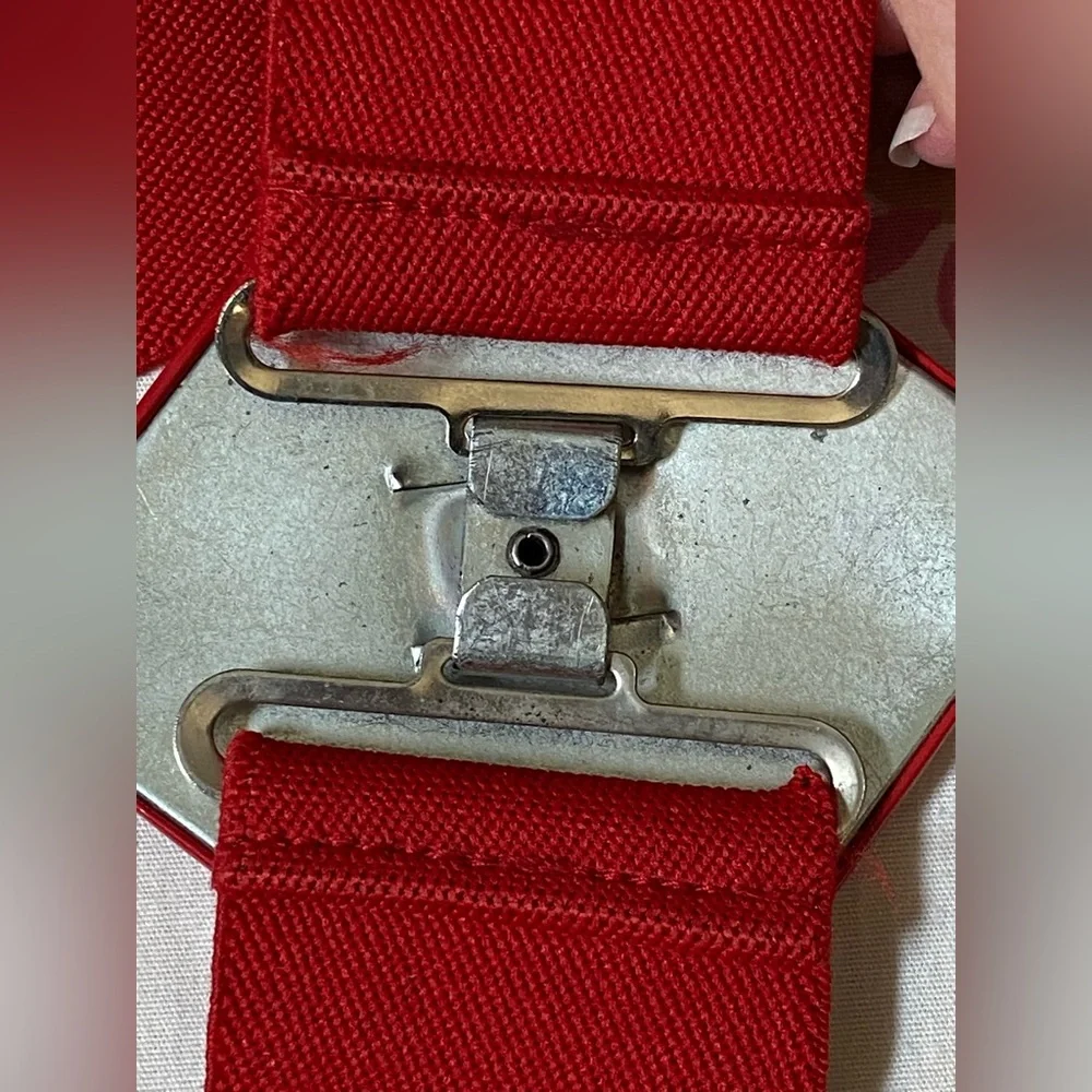 Vtg Red Octagonal Chunky Buckle Elastic Waist Belt